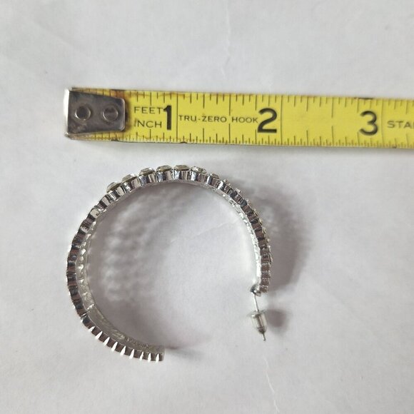 Elegant Sparkling Rhinestone Silver Tone Hoop Earrings  Womens Costume Jewelry - Picture 3 of 3